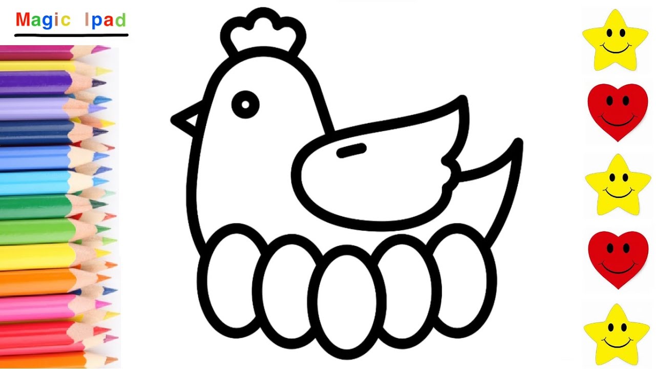 gallina con huevos para contar y colorear